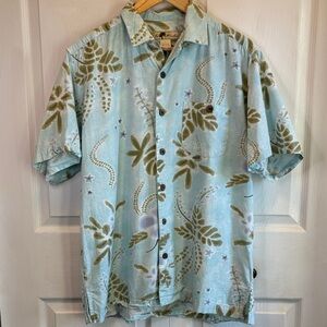 Men's Light Blue Tropical Print Short-Sleeve Button-Down Shirt